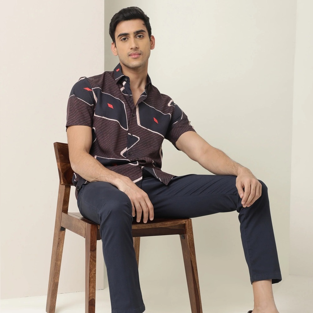 Rare Rabbit Geometric Nistic Viscose Button Down Casual Shirt Men’s small
